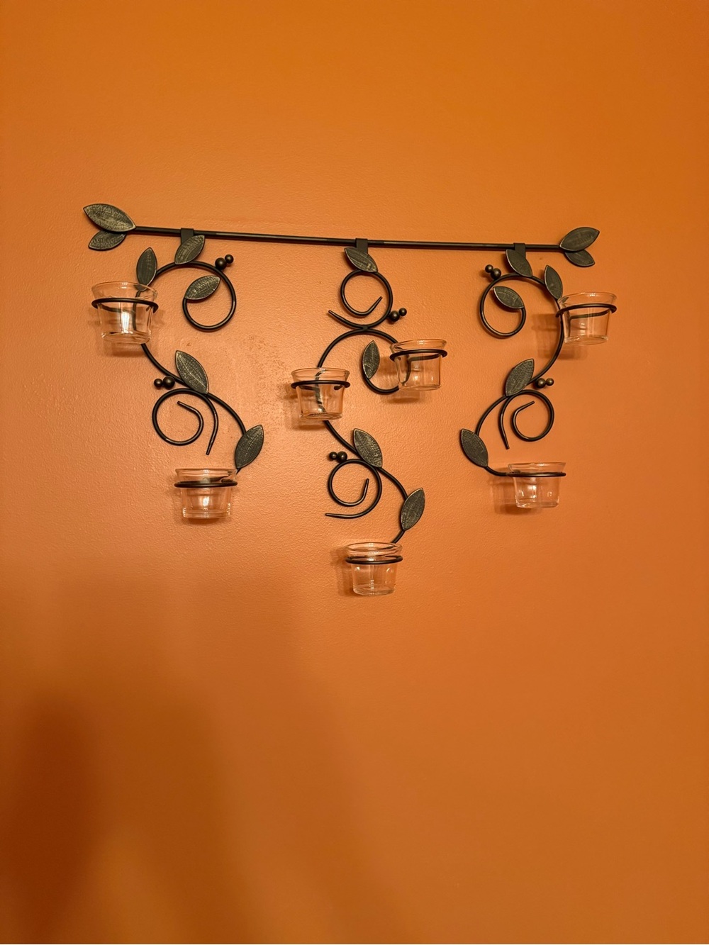 Leaf Trail Wall Votive Holder - Black and Glass